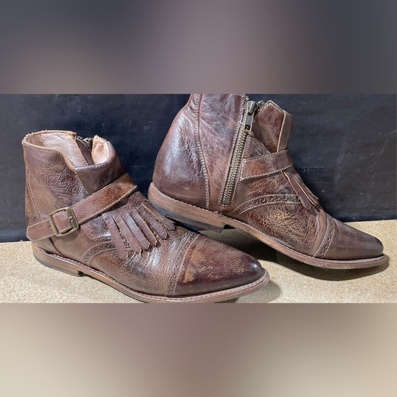 Bed Stu Cobbler Organic Leather “Dipper” Distressed Ankle Boots w/Fringe, Size 8 - Picture 5 of 16